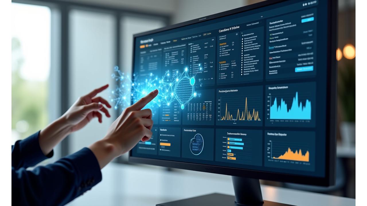 AI destekli İK dashboard'u: aday boru hattı, çalışan analitikleri ve performans göstergeleri içeren şeffaf bir ekran.