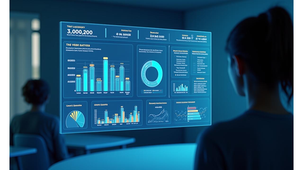 Eğitim analitik paneli, öğrenci performans verilerini ve eğilimlerini gösteriyor.