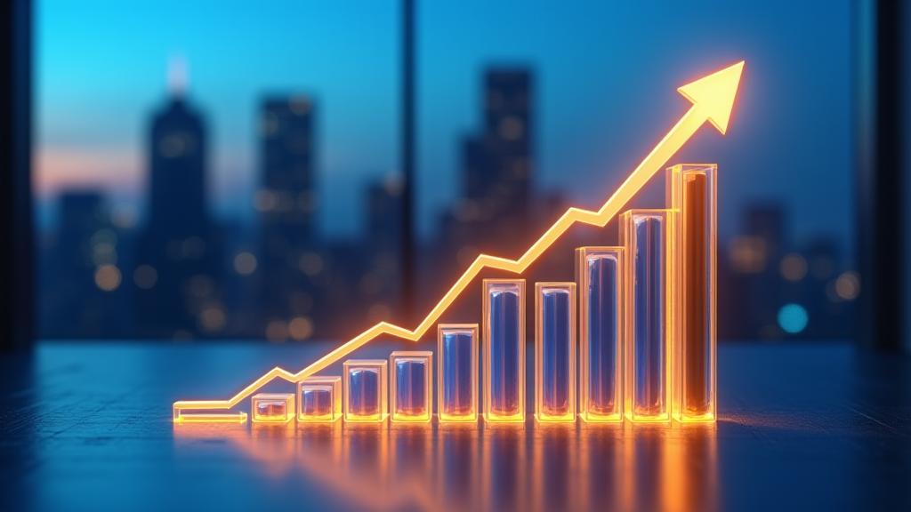 Finansal başarı metrikleri gösteren grafikler ve yükselen oklar.