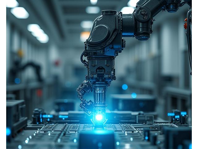 Endüstri 4.0 bir fabrikada otomatik kalite kontrol yapan bir robot kolu