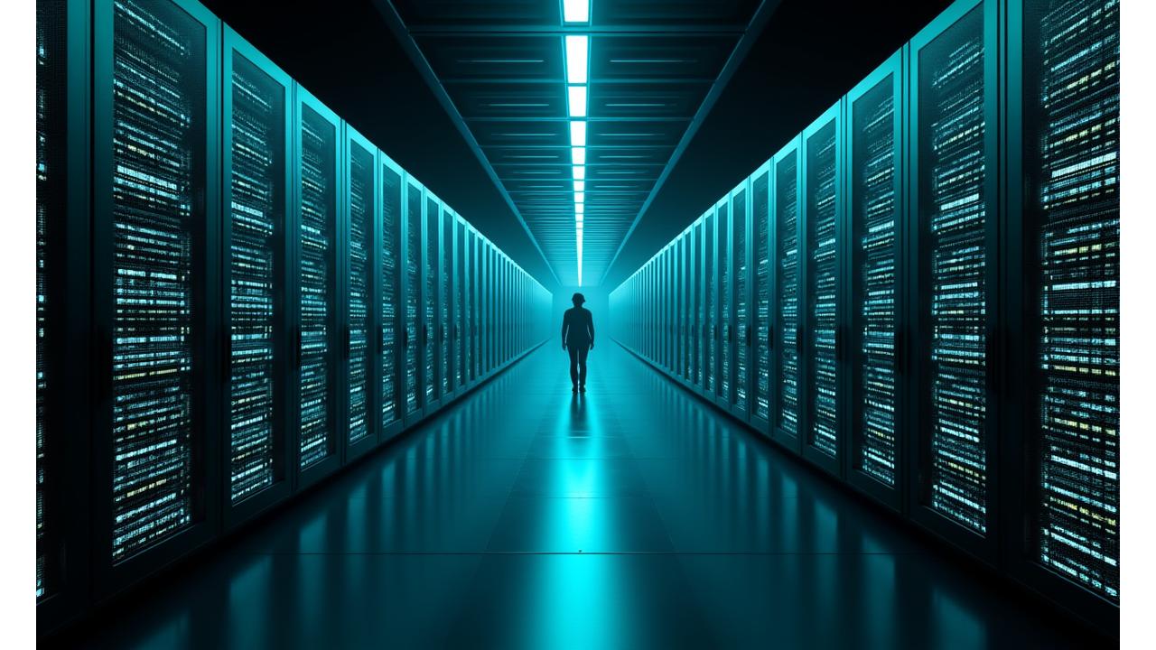 Yüksek performanslı sunucular ve veri merkezlerini gösteren fütüristik bir sunucu odası