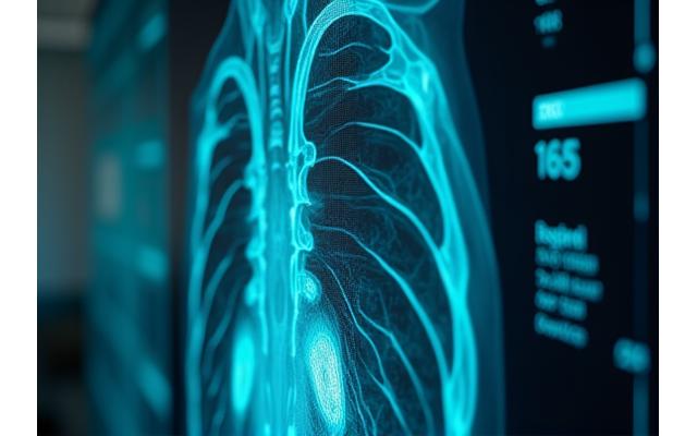 Yapay zeka tarafından işlenmiş akciğer tomografisi görüntüsü.